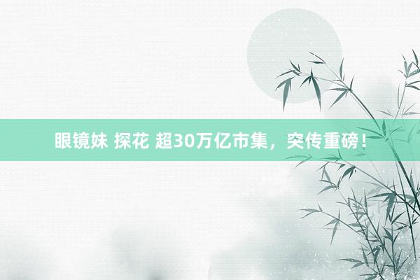 眼镜妹 探花 超30万亿市集，突传重磅！