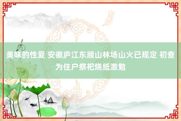 美味的性爱 安徽庐江东顾山林场山火已规定 初查为住户祭祀烧纸激勉
