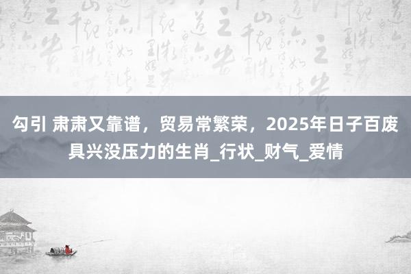 勾引 肃肃又靠谱，贸易常繁荣，2025年日子百废具兴没压力的生肖_行状_财气_爱情